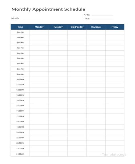 Appointment Calendar Template Excel - Printable Word Searches