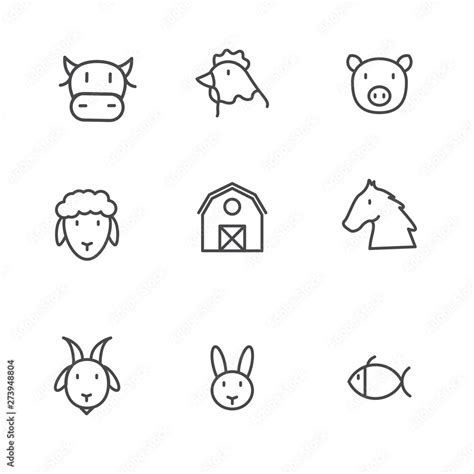 Set of animals farm icon with outline design. Simple animals farm vector illustration with ...