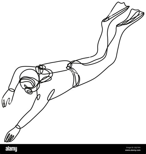 Scuba Diver Diving Down Continuous Line Drawing Stock Photo - Alamy