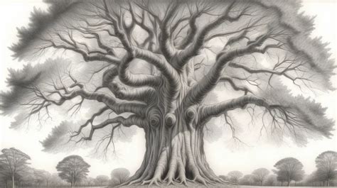 Majestic Tree Crown Pencil Drawing with Subtle Shading and Clear Contours | MUSE AI