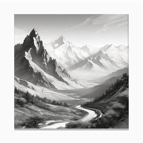 Pencil Drawing Mountains 6 Canvas Print by StrangeForce - Fy