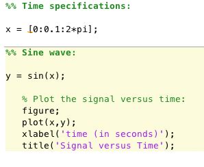 MATLAB code that produces a sine wave and the resultant graph. | Download Scientific Diagram