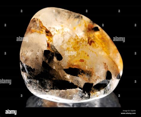 Polished Tourmaline Quartz (Quartz with black tourmaline inclusions Stock Photo - Alamy