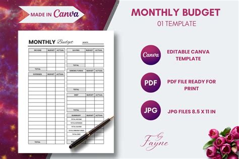 Monthly Budget Planner Worksheet | Canva Template