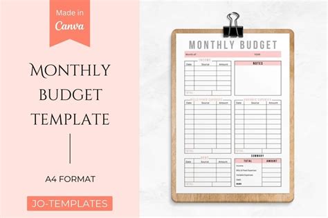 Monthly Budget Planner Printable, Canva Template (2338209)