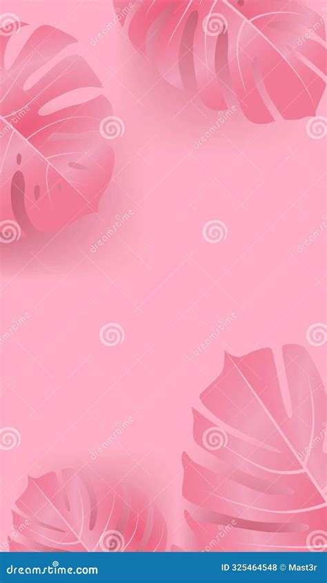 Pink Tropical Leaves Border On Pastel Background With White Rectangular Frame Vector ...