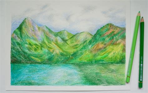 Landscape Drawing, Coloured Pencil Landscape, Colored Pencil Landscape, Mountain Drawing ...