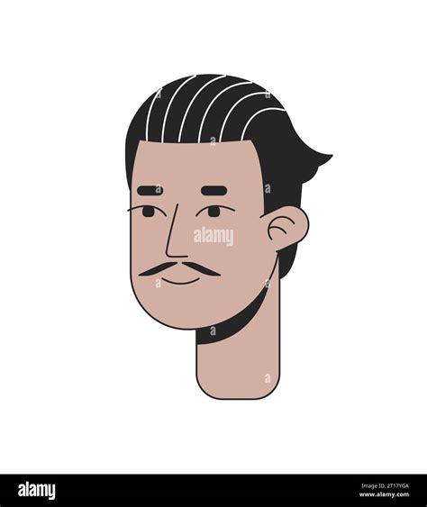 Spanish slicked hair man with pencil moustache 2D linear cartoon character head Stock Vector ...