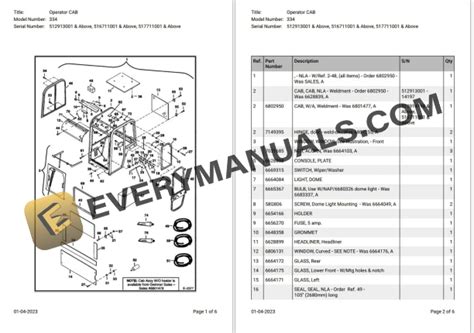 Bobcat 334 512913001, 516711001, 517711001 & Above Parts Catalog