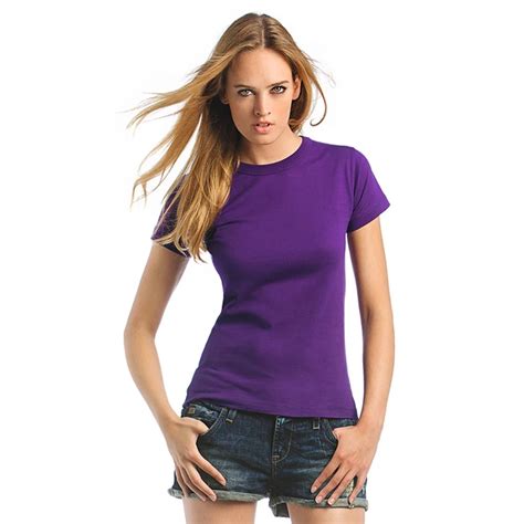 2018 Fashion Ladies T shirt Plain Cotton Short Sleeve Tops Purple Solid Color Women T Shirt Slim ...