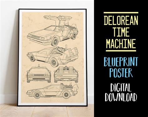 Delorean Blueprint, Delorean Time Machine Blueprint, Delorean DMC Printable Poster, Delorean ...