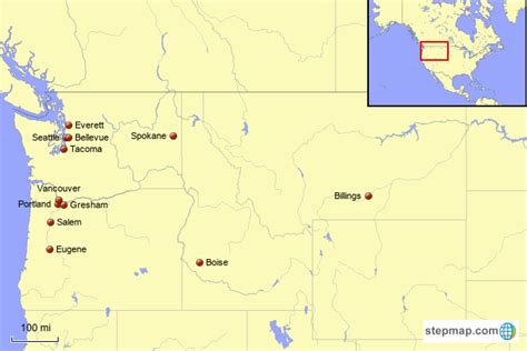 StepMap - Pacific Northwest - Cities 100,000+ - Landkarte für USA