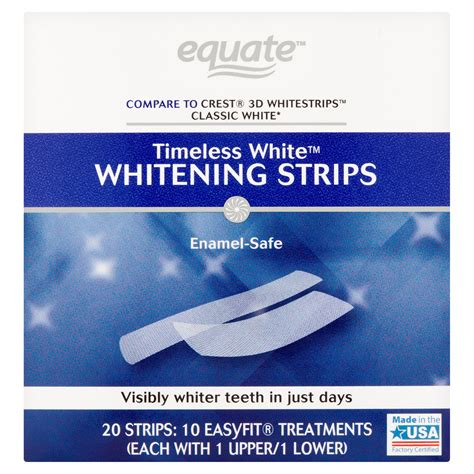 Equate Timeless White Whitening Strips, Enamel-Safe, 20 Whitening Strips (10 Treatments)