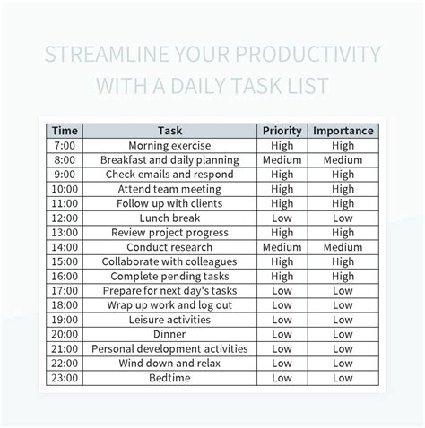 Streamline Your Productivity With A Daily Task List Excel Template And Google Sheets File For ...