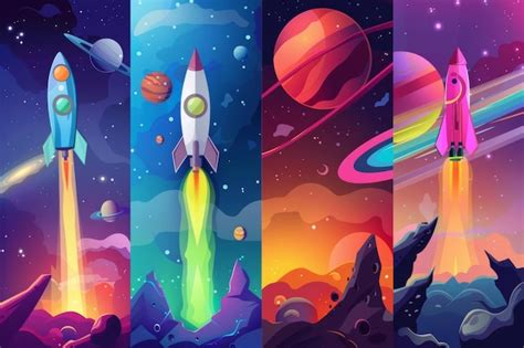 Premium Photo | Set of space exploration game banner design templates with space for text Modern ...