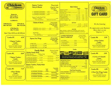 Menu at Chicken Express restaurant, Lubbock, 82nd St # B-1