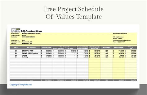 Free Project Schedule Of Values Template - Google Docs, Google Sheets, Excel, Word, Apple Pages ...