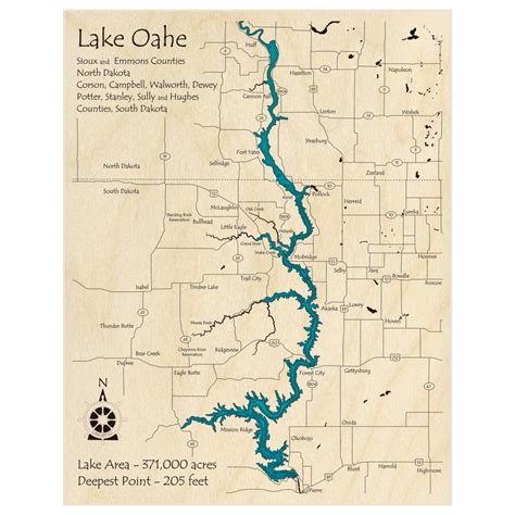 Lake Oahe 3D Custom Wood Map – Lake Art LLC