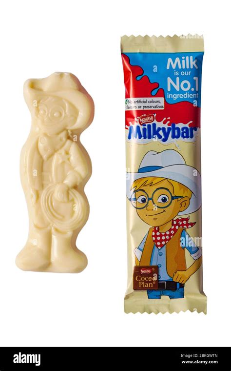 Milkybar small bar of white chocolate wrapped & unwrapped showing Milky bar Kid from Nestle ...