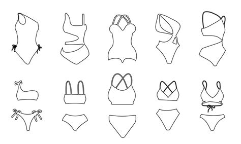 Premium Vector | A set of 10 various bikinis in outline style on white background for icons apps ...