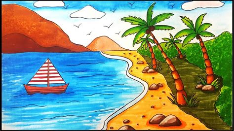 How To Draw A Beach Really Easy Drawing Tutorial