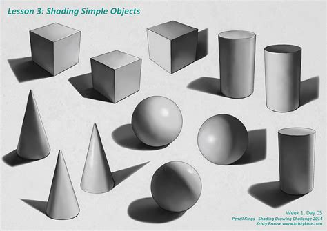 Full value scale rendering of cubes, cylinders, cones and spheres