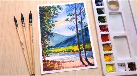 Beautiful Scenery Drawing With Watercolor - Watercolor painting transparent images (59,367 ...