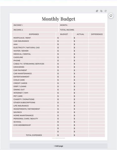 Editable Fillable Canva Template Monthly Budget Tracker Log Printable PDF, Expense Log Income ...