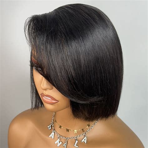 Cute Side Part Bob Wig With Side-Swept Bangs 100% Human Hair