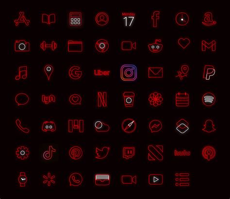 Red Neon App Icons for iOS 14 & Android - Custom App Icons - Free Icons