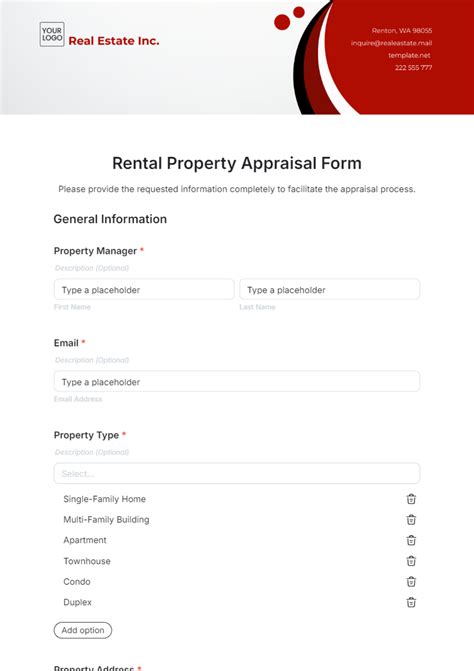 Free Rental Property Appraisal Form Template - Edit Online & Download | Template.net