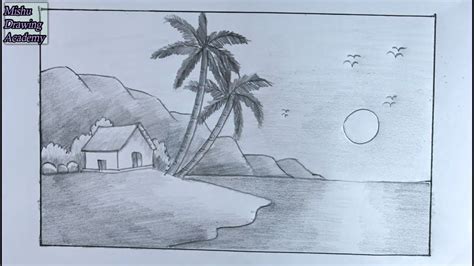 Beach Sunset Pencil Drawing