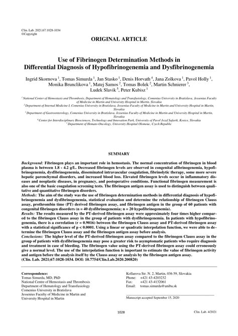 (PDF) Use of Fibrinogen Determination Methods in Differential Diagnosis of Hypofibrinogenemia ...