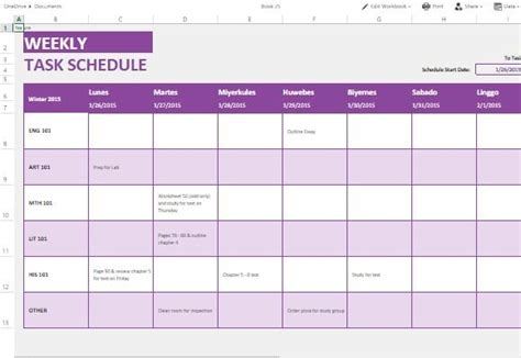 Weekly Task List Template for Excel Online