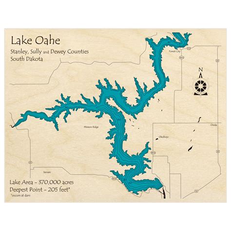 Oahe 3D Custom Wood Map – Lake Art LLC