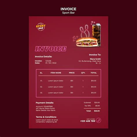 Free PSD | Sport bar invoice template