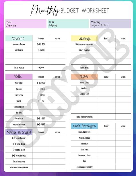 Monthly Budget Worksheet Canva Template - Etsy