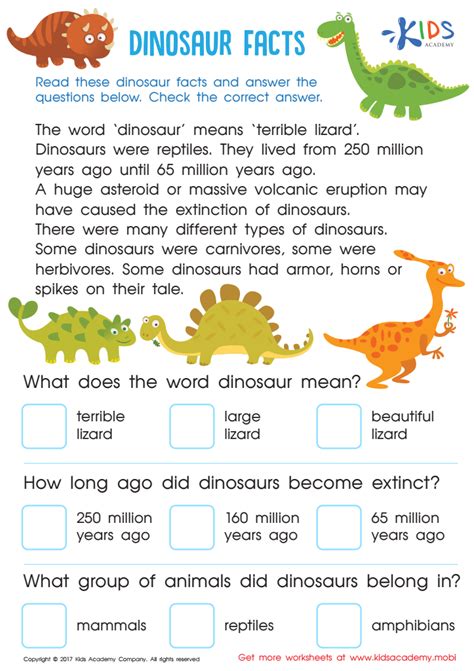 Dinosaur Facts Worksheet: Free Printable for Kids