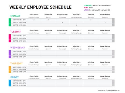 Weekly Employee Shift Schedule Template Excel - Free Printable Templates