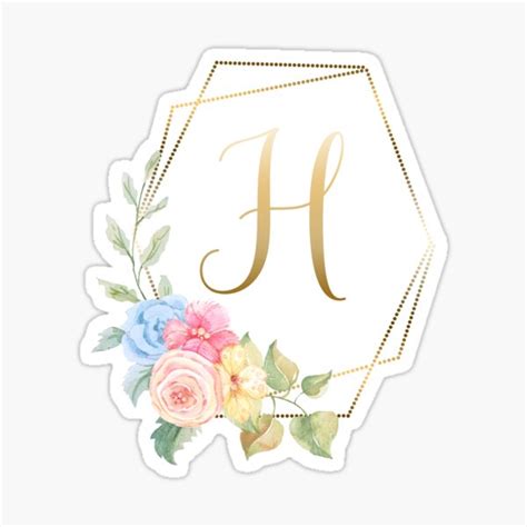 "Watercolor Floral Gold Monogram - Letter H" Sticker by Grafixmom | Redbubble