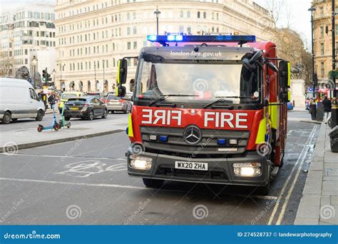 London Fire Brigade Vehicle in Central London with Blue Lights Editorial Photography - Image of ...