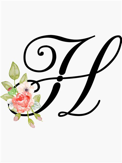 "Floral Monogram Fancy Script Letter H" Sticker by Grafixmom | Redbubble