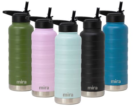 MIRA 32 Oz Stainless Steel Vacuum Insulated Ridge Water Bottle | Double Walled Thermos Flask ...