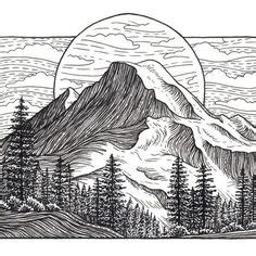 Mountain Texture, White Mountain, Ink Illustrations