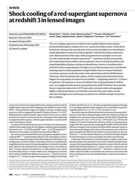 Shock cooling of a red-supergiant supernova at redshift 3 in lensed images | Request PDF