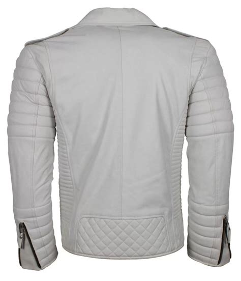 Mens Street Fashion White Leather Motorcycle Jacket