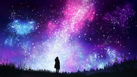 1920x1080px | free download | HD wallpaper: pink, purple, and blue galaxy stars, the sky, girl ...