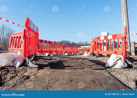 Street Repair Work with Red Boundary Fences on it Stock Image - Image of station, biscayne ...