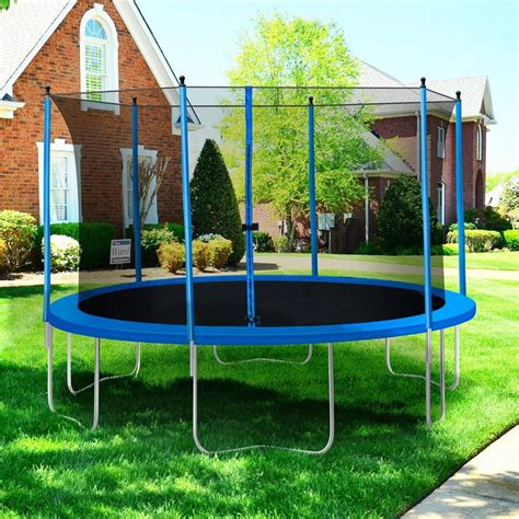 13FT Trampoline for Kids, Outdoor Trampoline with Safety Enclosure Net , Round Recreational ...