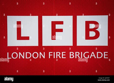 An London Fire Brigade logo from the side of a fire engine at a Fire station in East London ...